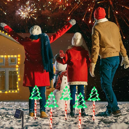 Christmas Pathway Lights Outdoor, 5 Pack Lighted Tree Stake Lights with 8 Lighting Modes, IP44 Waterproof Solar LED Christmas Yard Light for Garden Lawn Porch Front Door Patio Holiday Decor