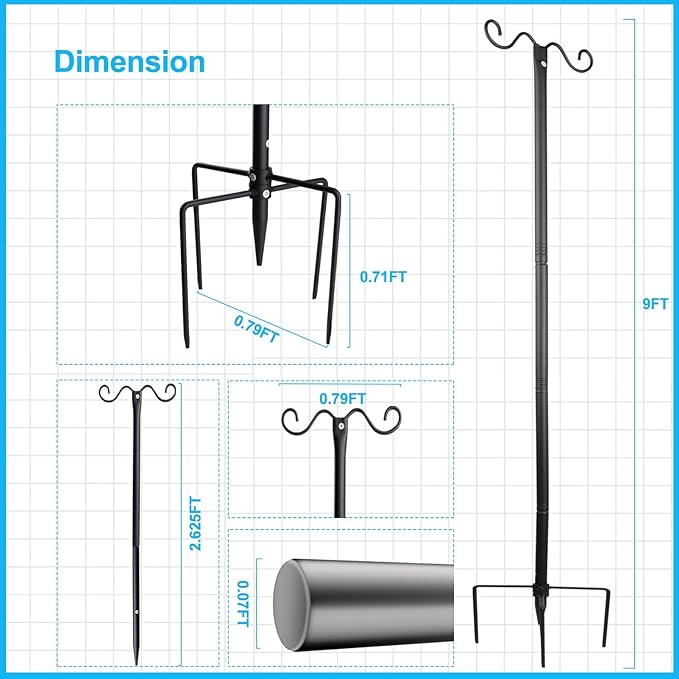 Lightdot Outdoor String Light Poles, 9FT Metal Patio Light Poles Post for Outside with Fork for Outside Hanging | Lumora