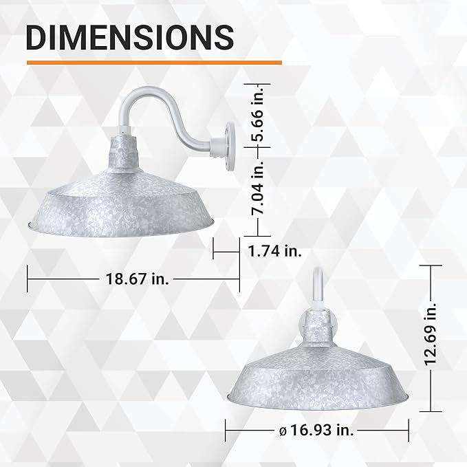 17in. Galvanized Finish Outdoor Gooseneck Barn Light Fixture with 10in. Long Extension Arm - Wall Sconce Farmhouse | Lumora