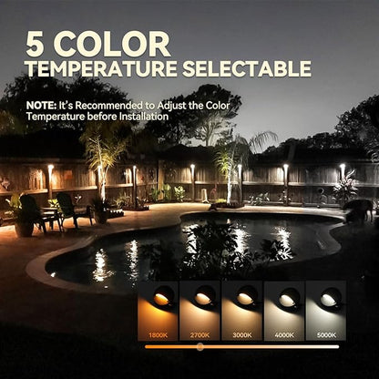 LEONLITE 12-Pack Update 5CCT LED Low Voltage Deck Lights, 180LM 3.74inch Landscape Step Railing Fence Light, 12-24V AC/DC, CRI90, Die-cast Aluminum Housing & Frosted Glass Lens, UL Cord, Black