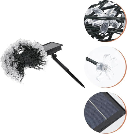 Lurrose Solar-Powered Cherry Blossom String Lamp LED Outdoor Flower-Shaped Decorative Lights with Modes for Garden Patio Wedding Party Festival
