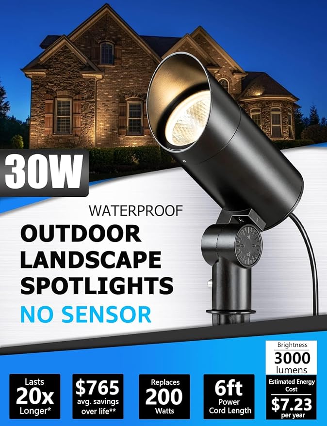 SUNVIE 30W Spot Lights Outdoor LED Spotlight 120V 3000LM Ultra Bright Flag Pole Light with Metal Stake, Warm White | Lumora