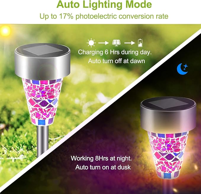 iMounTEK Upgrade Solar Lights Outdoor Decorative-6 Pack Solar Garden Lights Stakes, Flower Bed Decorations Color Lawn Ligh ts, Decor for Path, Waterproof, IP44 Waterproof for Walkway Yard Driveway