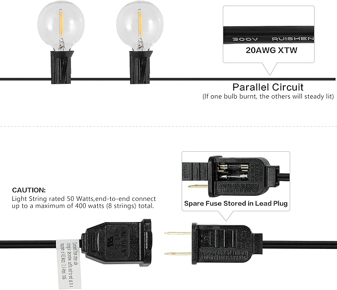 JONATHAN Y JYL8700A-SET2 25' Set of 2 Outdoor Globe String Lights with 25 G40 Bulbs, UL Listed Waterproof Patio Lights, Connectable Hanging Lights for Backyard, Porch, Wedding, Party Decor, Black