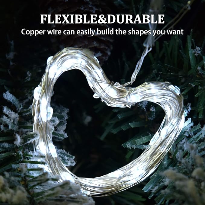 2 Pack Solar String Lights, 100LED 33FT Outdoor Waterproof Solar Fairy Lights with 8 Modes, Copper Wire Twinkle Lights for Garden, Patio, Party, Christmas, Home Decor(White)