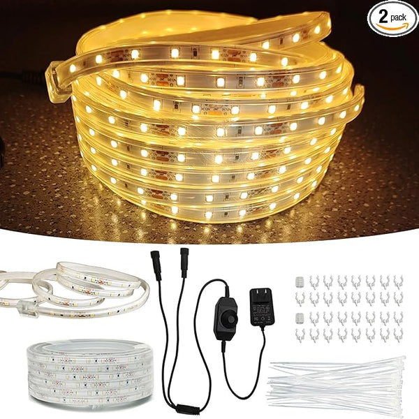 33FT 2-Pack 12V LED Rope Lights Outdoor - 1200 LEDs Warm White Dimmable Thick Flat Rope Lighting Waterproof for | Lumora