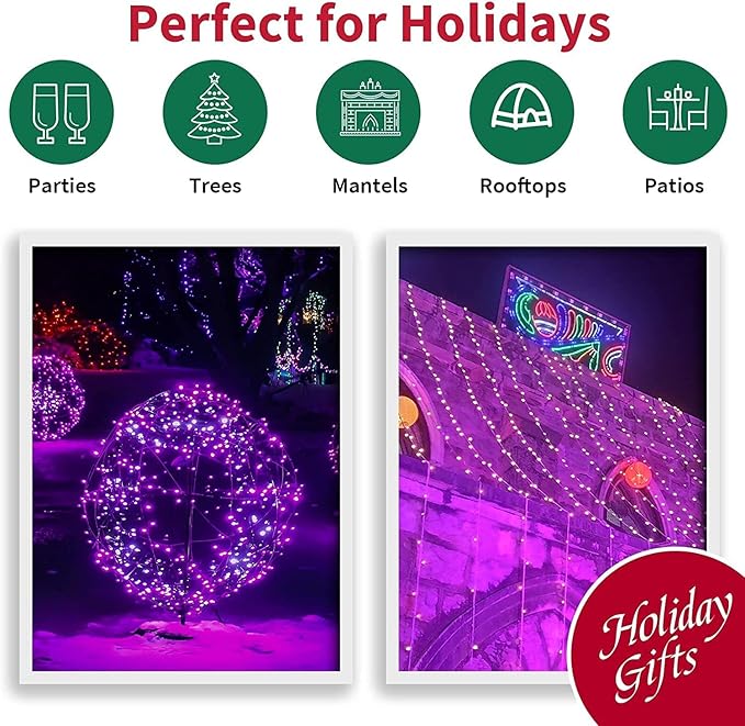 LAMPHOME Purple Christmas Lights Decoration 150Lights 31.9ft UL Certified Mini Bulb String Lights Set for Outdoor | Lumora