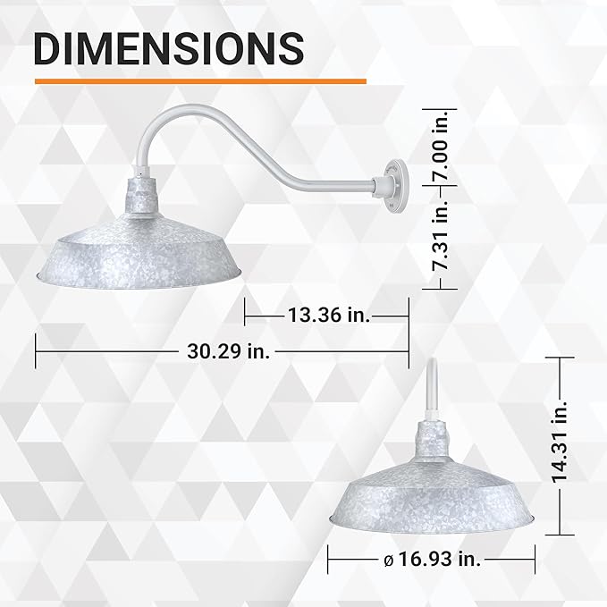 17in. Galvanized Finish Outdoor Gooseneck Barn Light Fixture with 22in. Long Extension Arm - Wall Sconce Farmhouse | Lumora