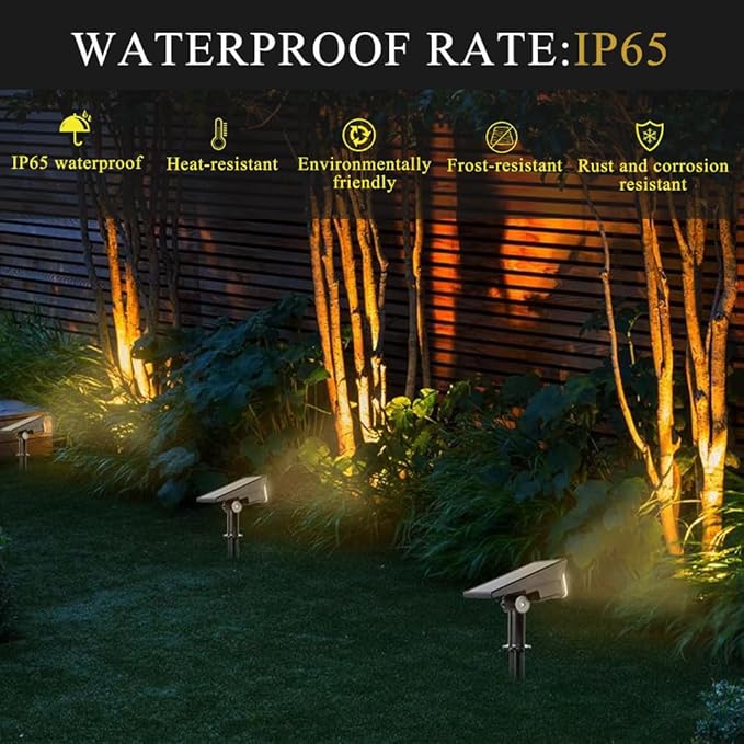 Solar Spot Lights Outdoor, 2 Pack 300LM IP65 Waterproof Solar Landscape Lights with 2000mAh Battery for Pathway, Garden, Yard, Patio（Warm White）