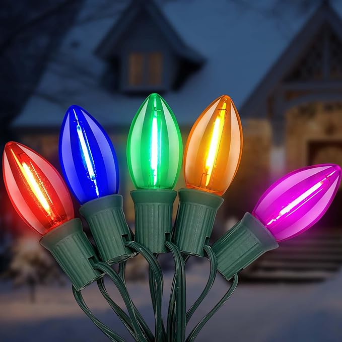 C9 LED Multicolor Christmas Lights, 25Ft Vintage String Lights with 26 Ceramic Colorful LED Bulbs, Connectable for Patio Garden Holiday Home Decor