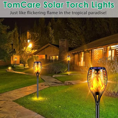 TomCare Solar Lights, 43" Waterproof Flickering Flames 96 LED Torches Outdoor Landscape Decoration Lighting Auto On/Off Pathway Lights for Garden Patio Yard, Black(6)