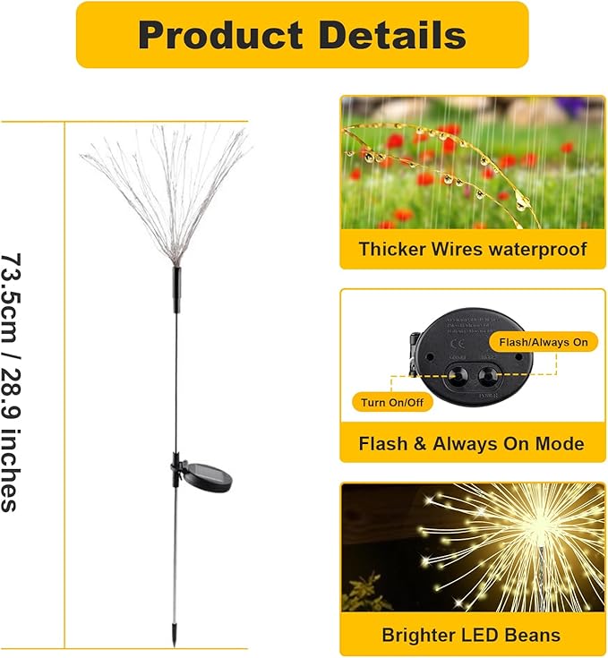 ALSO GO Solar Garden Lights Outdoor Waterproof, 6 Pack 720 LED Solar Firework Lights, Decorative Garden Décor Outside for Flowerbed Pathway Party Christmas Decoration, Warm White