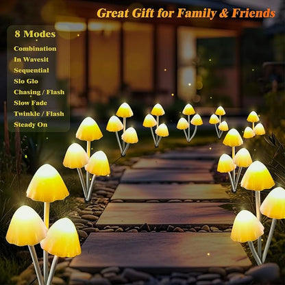 Solar Mushroom Lights for Outside, 6Pack 18LED Mushrooms with 8 Lighting Modes, Unique Mushroom Garden Decor Gifts, Cute Mushroom Solar Lights Outdoor for Path,Landscape,Yard,Patio,Lawn Decor