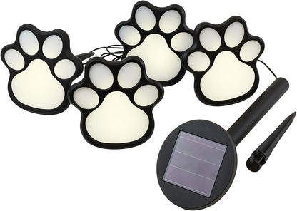 Lumabase Solar Powered Paw Print Pathway Lights - Set of 4, Black