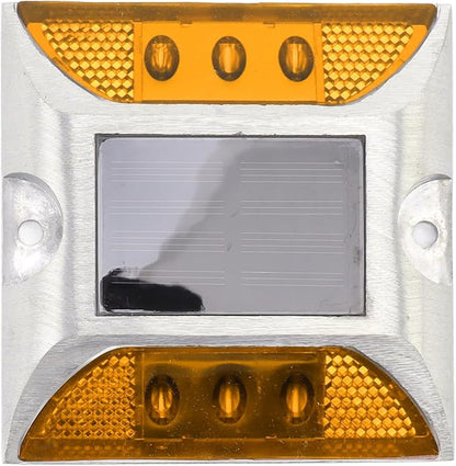 Keenso Solar Driveway Lights, Cast Aluminum IP68 LED Light with 72H Runtime, 10-Ton Pressure Marker for Roadside Garden Pathway (Yellow)