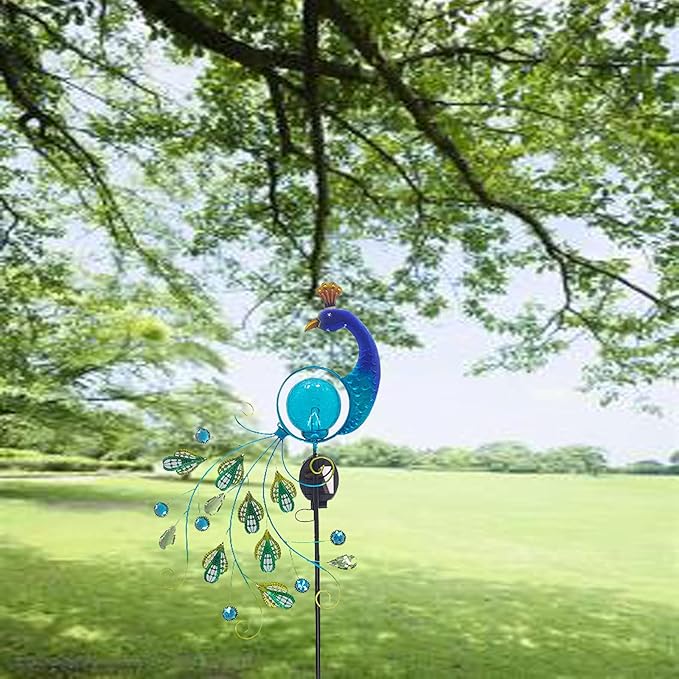 HAO 33 Inch Garden Solar Lights Stake, Waterproof Landscape Path Lights,Metal Peacock Decor Solar Garden Lights Solar Peacock Stake for Outdoor Patio Yard Decorations