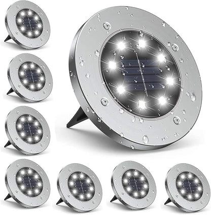 Solar Lights Outdoor Garden, Solar Lights Outdoor, IP65 Waterproof Outdoor LED Solar Pathway Lights - 8 Pieces Each with 8 LED Lights, Outdoor In-Ground Solar Lights for Landscape