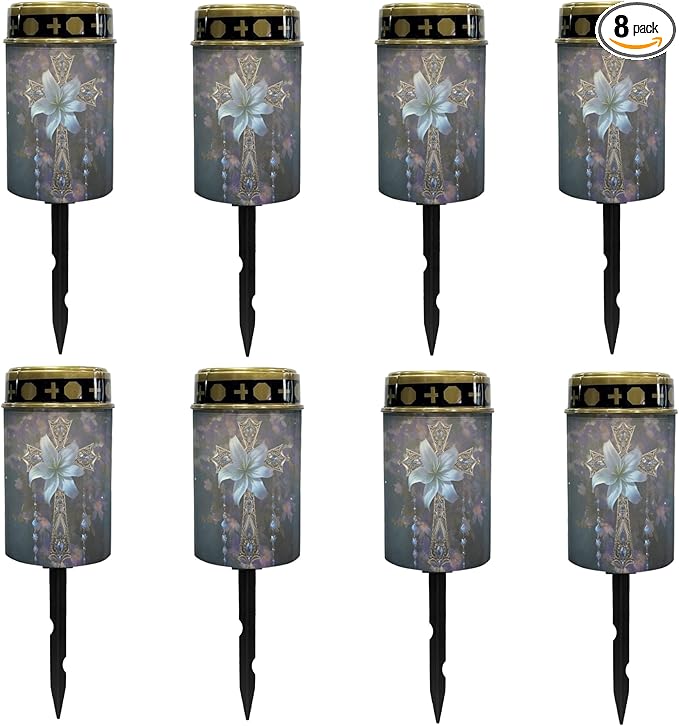 Solar Pathway Lights,Grave Crosses for Cemetery Solar Lights Outdoor Waterproof Garden Stake Lights for Outside Patio Landscape Lighting Flameless Warm White Pathway Lights Spotlights