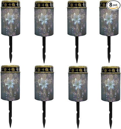Solar Pathway Lights,Grave Crosses for Cemetery Solar Lights Outdoor Waterproof Garden Stake Lights for Outside Patio Landscape Lighting Flameless Warm White Pathway Lights Spotlights