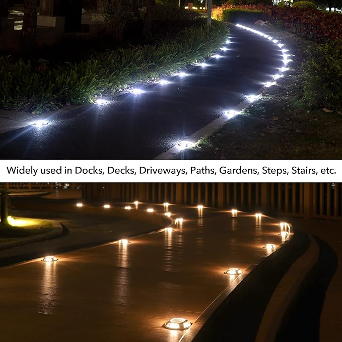 AGPTEK Solar Driveway Lights Outdoor 16 Pack, 2 Color Modes LED Deck Dock Marine Waterproof Driveway Marker Lights | Lumora