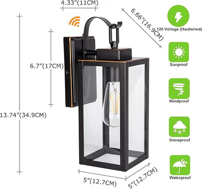 GRUENLICH Dusk to Dawn Outdoor Wall Lantern, Wall Sconce for Porch Lighting Fixture, E26 Base Max 60W, Metal Housing Plus Glass, Oil Rubbed Bronze Finish, Bulb Not Included, 1-Pack