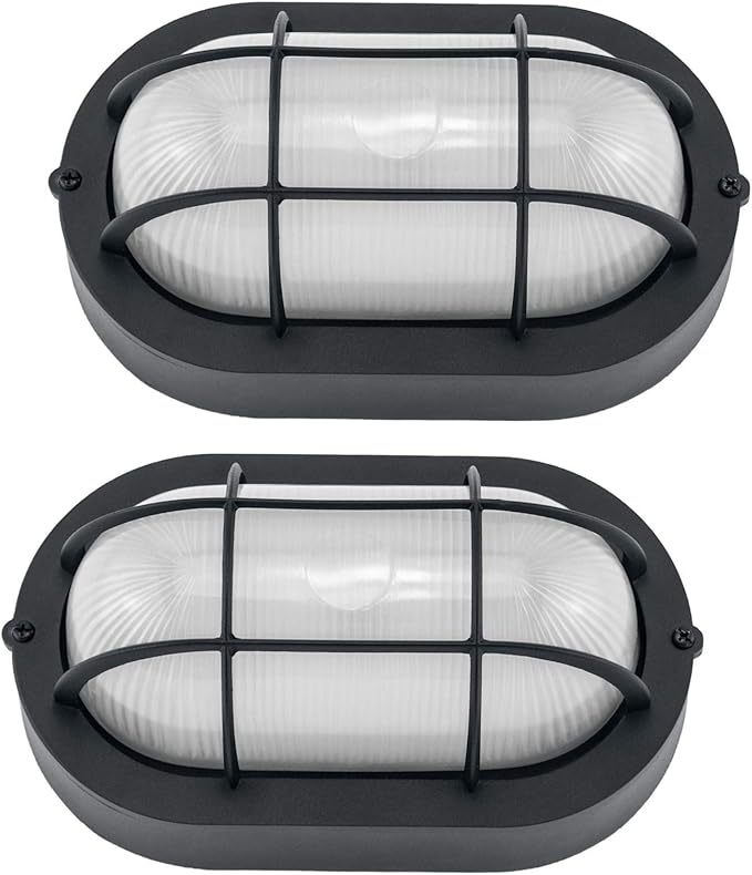 Outdoor LED Bulkhead Light Worked as Outdoor Flush Mount Ceiling Light, Wall Lantern, 6W 520Lumens 5000K Daylight, Dimmable, Aluminum Housing, Black 2 Pack