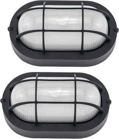Outdoor LED Bulkhead Light Worked as Outdoor Flush Mount Ceiling Light, Wall Lantern, 6W 520Lumens 5000K Daylight, Dimmable, Aluminum Housing, Black 2 Pack