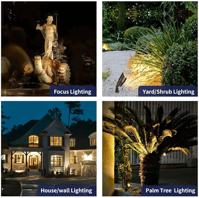 Gardenreet Brass Landscape Lighting Kit (4-Pack LED Spotlights) with Low Voltage Transformer 75W and Mechanical | Lumora