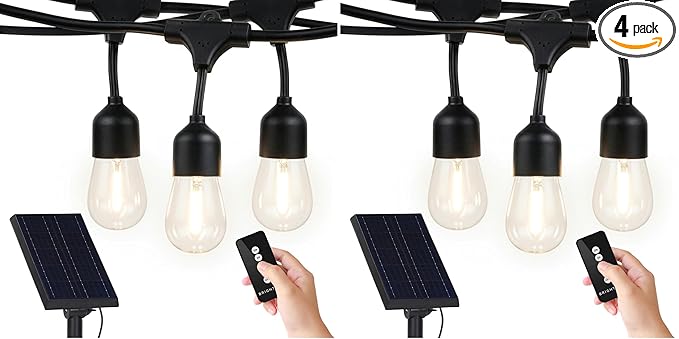 Brightech Ambience Pro – Solar Power Remote Control Outdoor String Lights with Edison Bulbs – Shatterproof, Commercial Grade LED Waterproof Patio Lights – 1W, 3,000K, Hanging, 48 ft (Pack of 2)