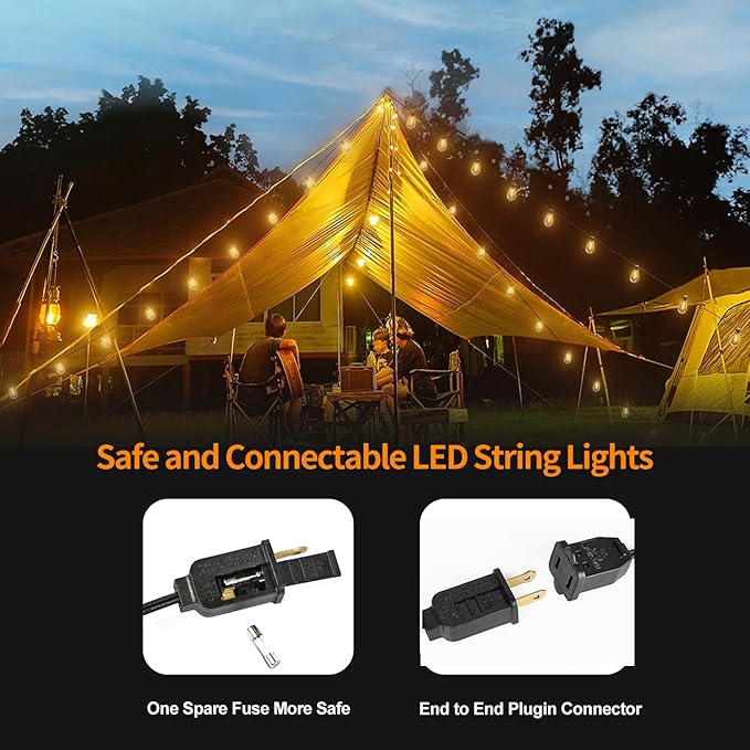 100FT Outdoor String Lights for Outside Patio Lights with 24+1 Shatterproof S14 E12 LED Bulb, 2700K Outside Hanging | Lumora