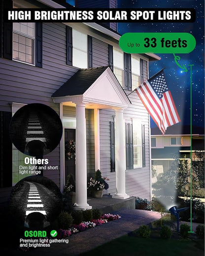 Solar Spot Lights Outdoor Waterproof, 18 LED 2 Mode Brightness Solar Spotlights Dusk to Dawn Landscape Lighting Flag Pole Lights for Garden Yard Tree Pool Sign Pathway, 4pack(Cool White)