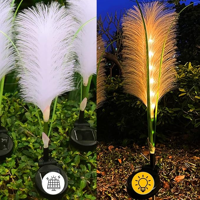 GUOCHENG Fluffy Reed Solar Lamps Bulrush Shaped Waterproof Outdoor LED Garden Lights, Solar Landscape Stake Lights for Courtyard Pathway Flowerbed Patio Lawn Décor(2Pcs)
