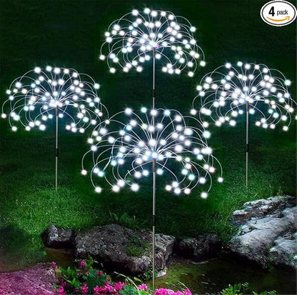 4 Pack Outdoor Solar Lights, Solar Garden Lights Bigger Firework Fairy Lights, Waterproof Outdoor Lights - Bigger Solar Panel for Garden Patio Yard Pathway (Firework Light-White)