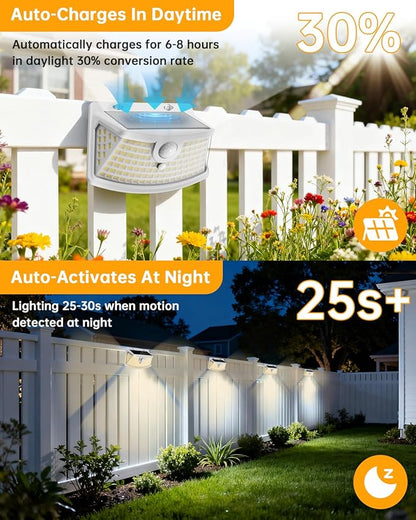 Aootek New Solar Motion Sensor Lights 120 LEDs with Lights Reflector,270° Wide Angle, IP65 Waterproof, Step Lights for Front Door, Yard, Garage, Deck (White, Warm White, 6-Pack)