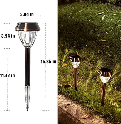 Vintage Solar Lights Outdoor, Glass & Metal Solar Pathway Lights 4 Pack, IP65 Waterproof, Warm White Garden Lights for Walkway, Yard, Patio, Driveway