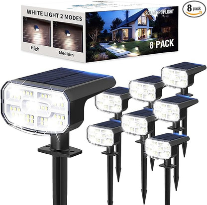 Solar Lights Outdoor Waterproof IP65, Super Bright LED,Cool Light 2 Lighting Modes Selectable, Solar Powered Yard Garden Solar Spot Lights for Outside Landscape Auto On/Off -8 Pack