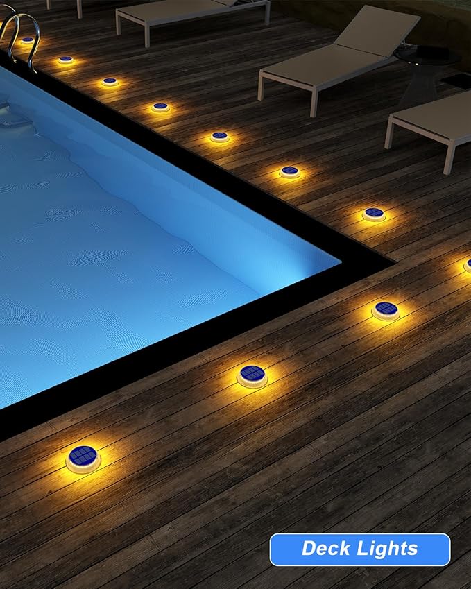 Solar Step Lights Outdoor Waterproof, 4 Pack Warm White Flat Lights Solar Powered for Outside Stair, Deck, Dock | Lumora