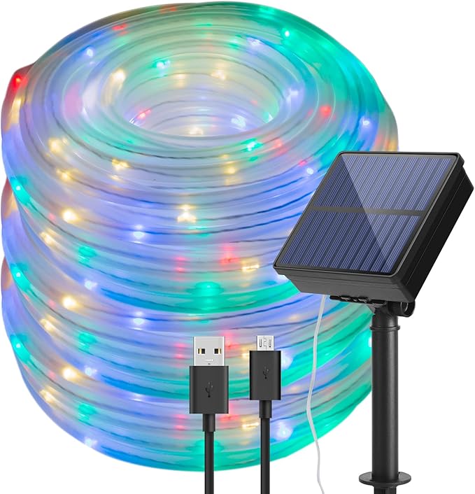 IMAGE 8 Modes Solar Rope Lights Outdoor String Lights 78.7 Feet 20M Waterproof 200LED for Indoor Outdoor Garden Party Patio Lawn Decor Multi Color