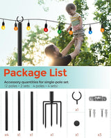 LAND·VOI 2 Pack String Light Poles, 9FT Heavy Duty Metal Light Poles for Outside String Lights, Outdoor Light Poles | Lumora
