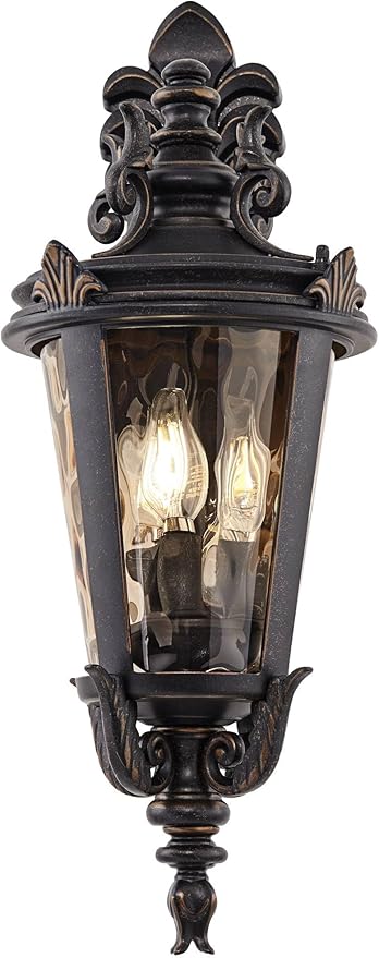 John Timberland Casa Marseille European Outdoor Wall Light Fixture Bronze Scroll 21 3/4" Champagne Hammered Glass | Lumora
