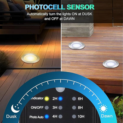 SMY Lighting Dimmable LED Deck Lights with Timer and Photocell Sensor and Protecting Shell φ32mm,30Pack Outdoor LED Smart Deck Lighting IP67 Waterproof for Garden,Yard Stair, Patio, Floor Decoration