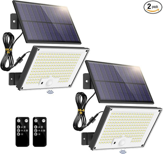 Solar Lights for Outside, 172LED 3Modes Split Motion Sensor Outdoor Lights with Remote Control, Solar Lights Outdoor Waterproof IP65, Outdoor Solar Lights for Yard,Patio,Garden,Garage, 2 Pack