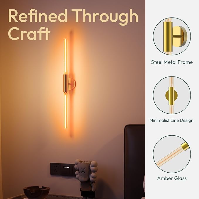 ALAMPEVER Wall Sconce with T10 Bulbs, Modern Bathroom Wall Sconces, Clean Lines Design, Dimmable Wall Light for Bedroom, Living Room, Hallway, Entryway, Café, and Bar