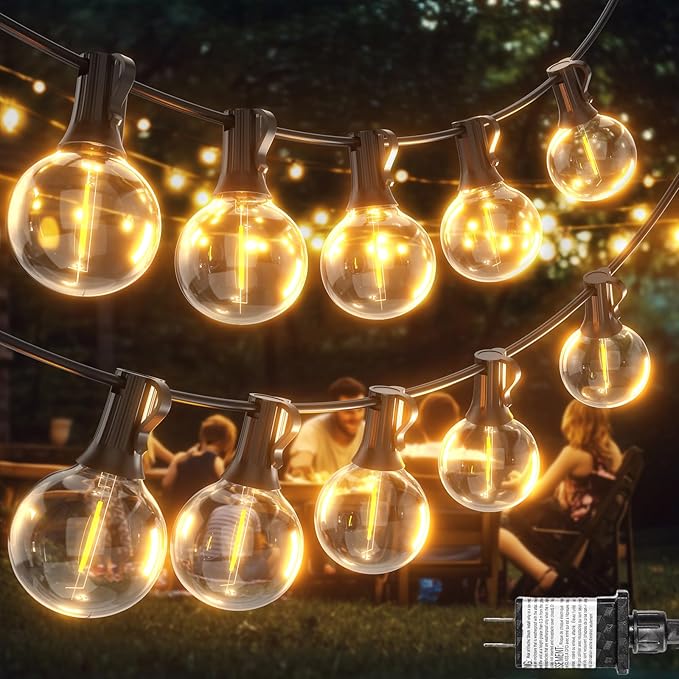 G40 Globe String Lights 60ft LED Shatterproof Hanging Patio Lights, 20+2 Bulbs, Waterproof Connectable for Indoor Outdoor Decor Garden Camping Backyard Valentine's Day Gifts for Men Him Hubby