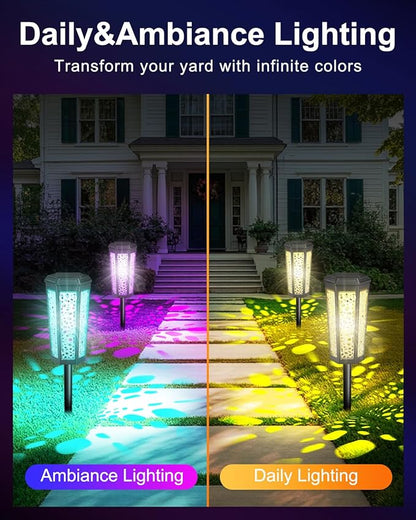 Solar Powered Pathway Lights Outdoor Warm White & RGB Color Changing LED Landscape Decor Waterproof for Patio, Yard, Walkway, Garden, Auto On/Off 4 Pack 2 Modes (Warm White & Multicolor, 4 Pack)