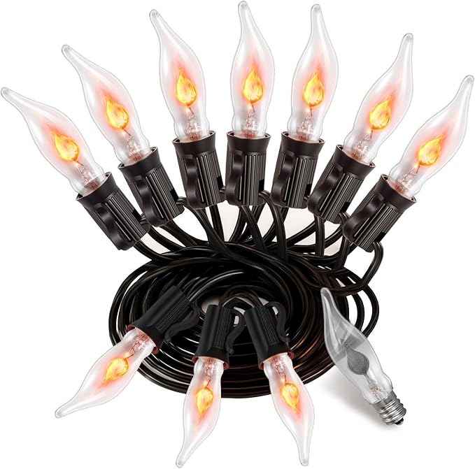 50Ft Extra-Long Fall & Halloween String Lights,25 C18 Flicker Flame Bulbs for Outdoor Decor,Waterproof & | Lumora
