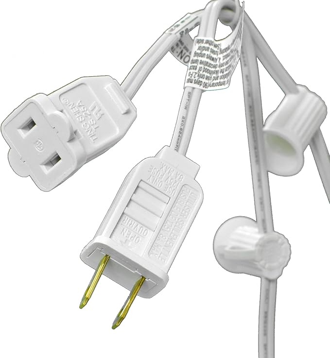 EST. LEE DISPLAY L D 1902 Outdoor Patio String Light Cords with Male & Female Plugs Green & White Wire 12in Spacing Sockets, 25FT Length (White, C9 - E17)
