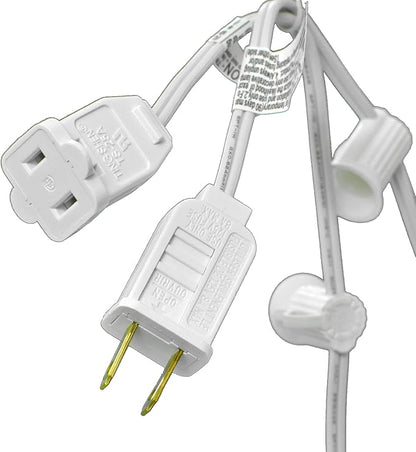 EST. LEE DISPLAY L D 1902 Outdoor Patio String Light Cords with Male & Female Plugs Green & White Wire 12in Spacing Sockets, 25FT Length (White, C9 - E17)