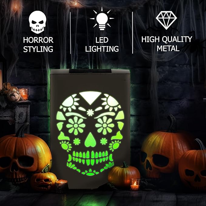 HUAXU Halloween Decorations Outdoor Solar Color Changing Skull Wall Decor LED Lights Skeletong Gost Scary Garden Decor Waterproof Solar Lights for Door Patio Yard Porch Pathway Clearance