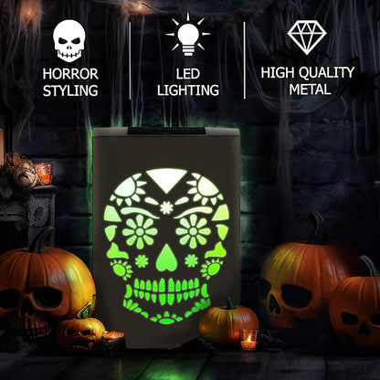HUAXU Halloween Decorations Outdoor Solar Color Changing Skull Wall Decor LED Lights Skeletong Gost Scary Garden Decor Waterproof Solar Lights for Door Patio Yard Porch Pathway Clearance